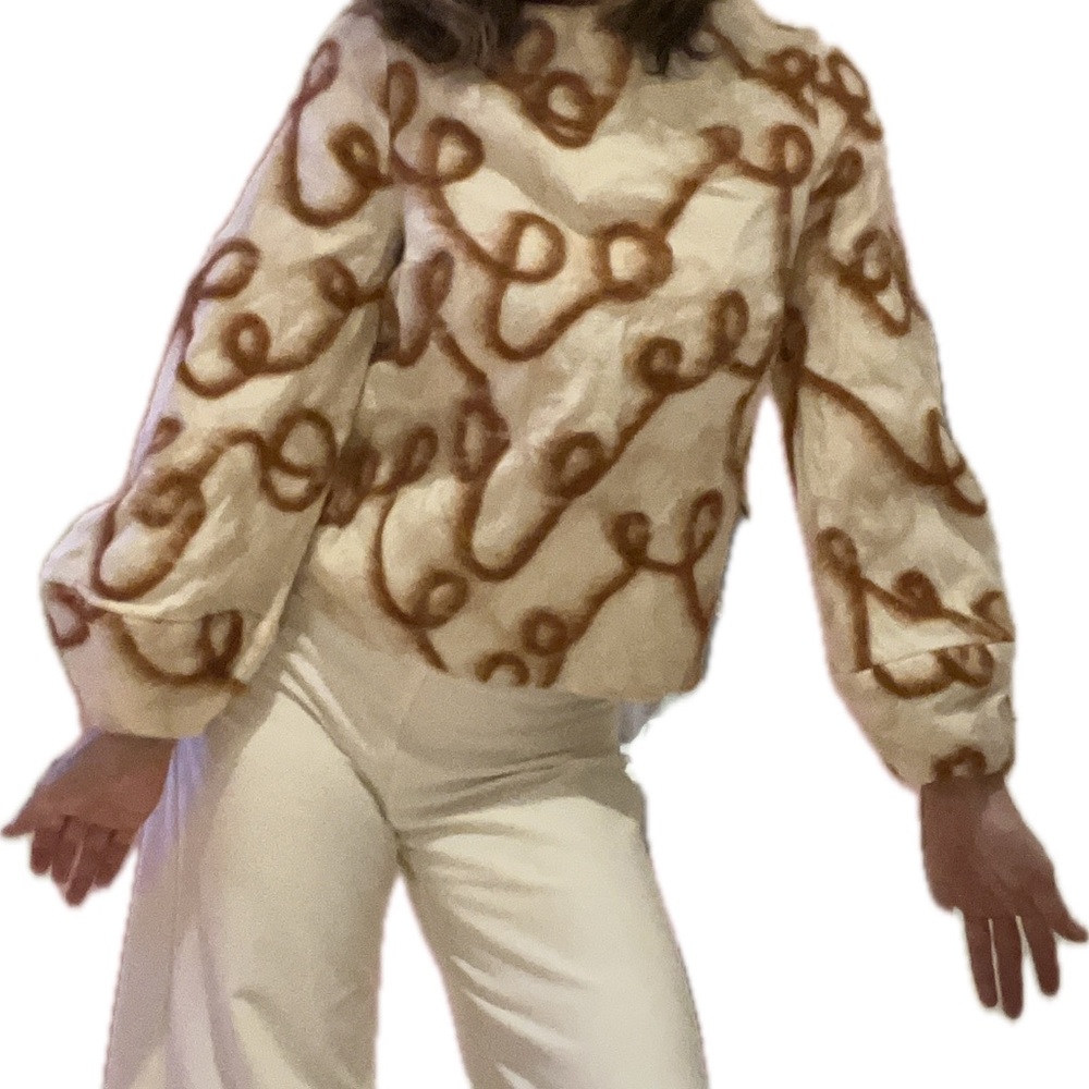 Salvage Cream and Brown Teddy Sweater with Ornate Design